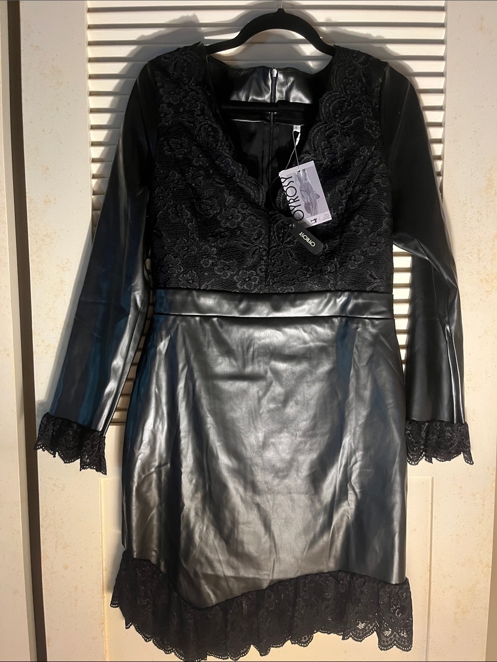 Faux leather and lace black dress size L OYROSY Boho NWT